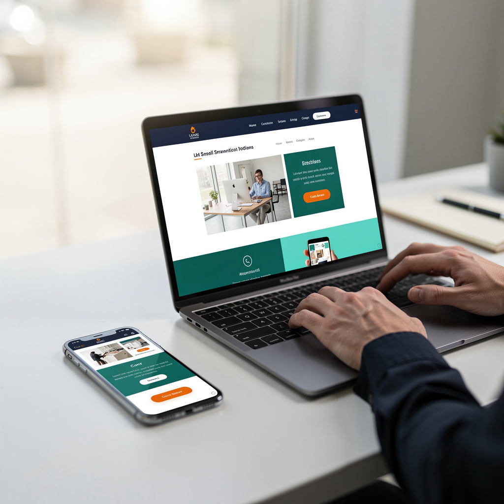 Growth laptop showing a clean small business website with a clear call button, built for Orange, CA businesses seeking local website design